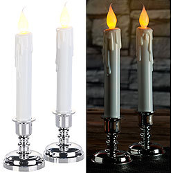 Britesta 2er-Set LED-Stabkerzen mit silbernem Kerzenständer, flackernde Flamme Britesta LED-Stabkerzen mit Kerzenständer
