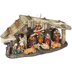 PEARL Weihnachtskrippe aus Polyresin mit 11 handbemalten Figuren PEARL