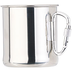 Semptec Urban Survival Technology Leichter Edelstahl-Becher mit klappbarem Karabiner-Henkel, 250 ml Semptec Urban Survival Technology Edelstahl-Becher