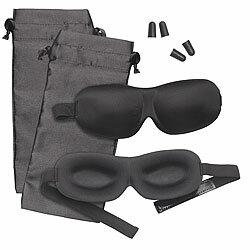 PEARL 4er-Set 3D-Schlafmasken mit Ohrstöpseln & Aufbewahrungstasche, schwarz PEARL Schlaf-Sets mit Masken, Ohrstöpseln, Taschen