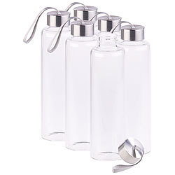 PEARL 6er Set Trinkflasche aus Borosilikat-Glas, 550 ml, BPA-frei PEARL Trinkflaschen aus Borosilikat-Glas