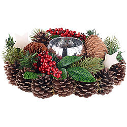 Britesta Handgefertigtes Weihnachts- & Adventsgesteck mit Teelicht-Halter, 23cm Britesta Weihnachts- und Adventsgestecke