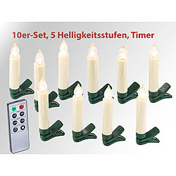 Lunartec 10er-Set LED-Weihnachtsbaum-Kerzen mit IR-Fernbedienung, Timer, weiß Lunartec Kabellose, dimmbare LED-Weihnachtsbaumkerzen mit Fernbedienung und Timer