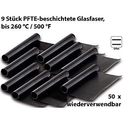 Rosenstein & Söhne Dauer-BBQ-Grillmatte & Antihaft-Bratfolie aus Glasfaser, 9 Stück Rosenstein & Söhne Dauer-Back- & Grill-Folien
