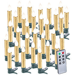 Lunartec 30er-Set LED-Weihnachtsbaumkerzen mit Fernbedienung und Timer, Gold Lunartec Kabellose, dimmbare LED-Weihnachtsbaumkerzen mit Fernbedienung und Timer