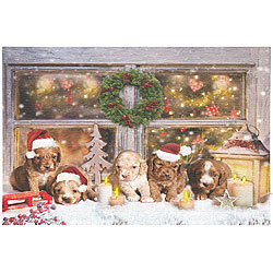 infactory LED-Wandbild, Weihnachts-Hundewelpen-Motiv, 5 Flacker-LEDs, 60 x 40 cm infactory LED-Weihnachts-Wandbilder