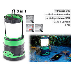 Lunartec 3in1-LED-Akku-Campinglaterne mit Deckenlicht und Powerbank, 3.600 mAh Lunartec LED-Camping-Laternen mit Powerbank