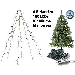 Lunartec Weihnachtsbaum-Überwurf-Lichterkette mit 6 Girlanden & 180 LEDs, IP44 Lunartec Außen Weihnachtsbaum-Überwurf-Lichterketten