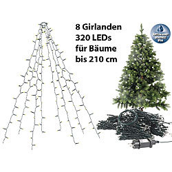 Lunartec Weihnachtsbaum-Überwurf-Lichterkette mit 8 Girlanden & 320 LEDs, IP44 Lunartec Außen Weihnachtsbaum-Überwurf-Lichterketten