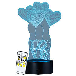 Lunartec 3D-Hologramm-Lampe mit Leuchtmotiv "Love im Herzen", 7-farbig Lunartec Mehrfarbige LED-Dekoleuchten mit auswechselbaren Motiven