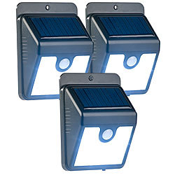 Luminea 3er-Set Solar-LED-Wandleuchten mit Bewegungssensor & Nachtlicht, 50 lm Luminea Solar-LED-Wandlichter mit Nachtlicht-Funktion