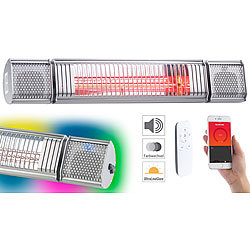 Semptec Urban Survival Technology Low-Glare-IR-Heizstrahler, Bluetooth, Lautsprecher & App, 2000 W, IP65 Semptec Urban Survival Technology Low-Glare-Infrarot-Heizstrahler mit Bluetooth, Lautsprechern & Apps