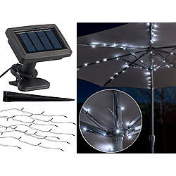 Luminea Solar-LED-Sonnenschirm-Lichterkette mit 8 Strängen und 72 LEDs, IP44 Luminea Solar-LED-Sonnenschirm-Lichterketten