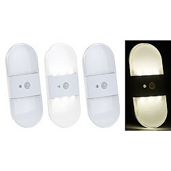 PEARL Batterie-LED-Wandleuchte, Bewegungs & Lichtsensor, 80 Lumen, 3er-Set PEARL Batteriebetriebene LED-Wand-Leuchten mit Bewegungsmeldern & Licht-Sensoren