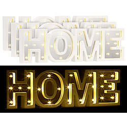 Lunartec LED-Schriftzug "HOME" aus Holz & Spiegeln mit Timer, 3er-Set Lunartec Deko-Schriftzüge mit LED-Beleuchtungen