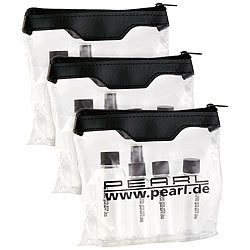 PEARL Reise-Reißverschluss-Tasche mit 4 Flaschen f. Flug-Handgepäck, 3er-Set PEARL Reiseflaschen-Sets