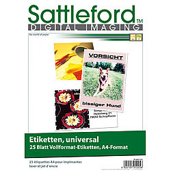 Sattleford 25 Etiketten A4 210x297 mm für Laser/Inkjet Sattleford Drucker-Etiketten
