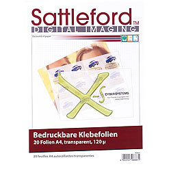 Sattleford 20 Klebefolien A4 transparent für Inkjet Sattleford Bedruckbare Klebefolien