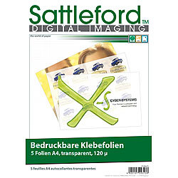 Sattleford 5 Klebefolien A4 transparent für Inkjet Sattleford Bedruckbare Klebefolien
