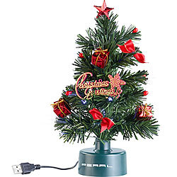 PEARL USB-Weihnachtsbaum mit LED-Farbwechsel-Glasfaserlichtern PEARL Mini-Weihnachtsb&auml;ume mit USB-Stromversorgungen