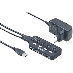 Xystec Aktiver USB-3.0-Hub mit 4 Ports, einzeln schaltbar, 2-A-Netzteil Xystec Aktive USB-3.0-Hubs mit einzeln schaltbaren Ports