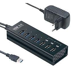Xystec Aktiver USB-3.0-Hub mit 4 Ports & 3 Schnell-Lade-Buchsen (BC 1.2), 4 A Xystec Aktive USB-3.0-Hubs mit Schnell-Lade-Funktion