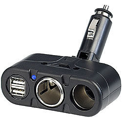 revolt Kfz-Verteiler mit je 2 12/24-Volt- und USB-Buchsen, 4,8 A revolt Kfz-USB-Netzteile mit 12-24-Volt-Zigarettenanzünder-Buchse