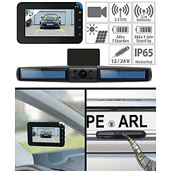 Lescars Kabellose Solar-Funk-Rückfahrkamera mit 4,3" (10,9 cm) Monitor, 2,4GHz Lescars Solar-Rückfahrkameras mit Monitor