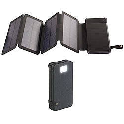 revolt Solar-Powerbank, faltbares Solarpanel, LED-Lampe, 8.000 mAh, 2,1 A, 5W revolt USB-Powerbanks mit Falt-Solarpanel & Leuchte
