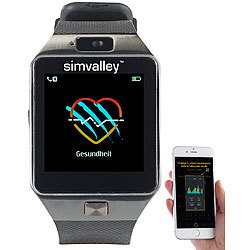 simvalley MOBILE Handy-Uhr/Smartwatch mit Kamera, Bluetooth 4.0, iOS & Android simvalley MOBILE Handy-Smartwatches mit Kameras und Bluetooth für Android und iOS