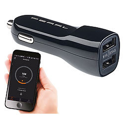 Lescars Kfz-USB-Ladegerät mit Standortmarker, Bluetooth, 12/24V, 2x USB, 2,1 A Lescars Mini-Schlüsselfinder mit App & GPS-Ortung, für Haus-Automation