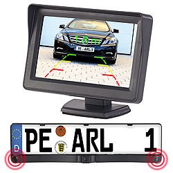 Lescars Farb-Rückfahrkamera im Nummernschildhalter m. Monitor & Abstandswarner Lescars