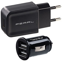 revolt USB-Ladeset mit 230-V-Netzteil (2 A) & 2-Port-Kfz-Ladeger&auml;t (2,1 A) revolt USB-Ladesets mit 230-V-Netzteilen und 12-V-Kfz-Ladeger&auml;ten