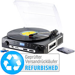 Q-Sonic USB-Plattenspieler mit Recorder, Radio, AUX, Cassette (refurbished) Q-Sonic USB-Plattenspieler mit Kassetten-Deck
