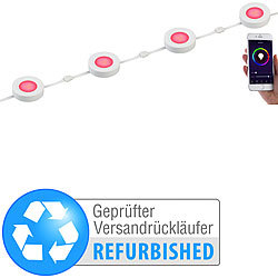 Lunartec 4er-Set Erweiterungs-Leuchten RGB+Versandrückläufer Lunartec LED-Unterbau-Leuchten mit App-Steuerungen, für Amazon Alexa & Google Assistant