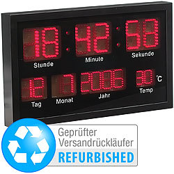 Lunartec Multi-LED-Uhr mit Datum & Temperatur (Versandrückläufer) Lunartec LED-Wanduhren
