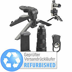 Somikon Vorsatz-Tele-ZOOM-Objektiv 4x bis 12x Versandrückläufer Somikon Vorsatz-Tele-Zoom-Objektive mit Smartphone-Stativen 