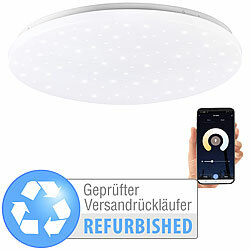 Luminea Home Control Smarte WLAN-Sternen-Deckenleuchte mit CCT-LEDs, Versandrückläufer Luminea Home Control WLAN-LED-Deckenleuchte mit Sternendekor, dimmbar 