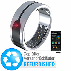 newgen medicals Fitnesstracker-Ring, 2 mm, silber, Gr.70, Versandrückläufer newgen medicals Fitness- und Schlaftracker-Ringe mit SOS-Funktion und Touch-Steuerung