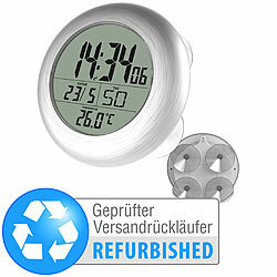 infactory Digitale Bad-Funk-Wanduhr mit Thermometer, Versandrückläufer infactory Digitale Badezimmer-Funk-Wanduhren mit Thermometer