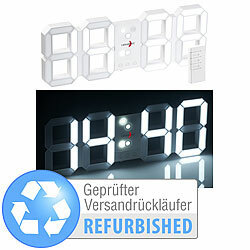 Lunartec Funk-LED-Tisch- & Wanduhr, großen Ziffern, Wecker, Versandrückläufer Lunartec Funk-3D-Wand- und Tischuhren mit 7-Segment-LED-Anzeige
