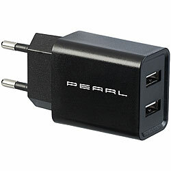 PEARL 2-Port-USB-Netzteil für Mobilgeräte, USB-A, 2,4 A / 12 W, schwarz PEARL