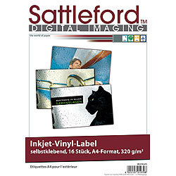 Sattleford 16 Vinyl-Klebefolien für Inkjet-Drucker, wetterfest, DIN A4,  weiß Sattleford Wetterfeste Klebefolien für Inkjet-Drucker