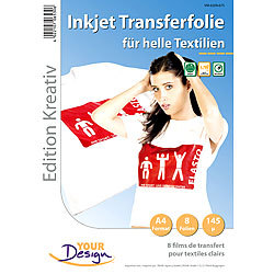 Your Design 8 T-Shirt Transferfolien für weiße Textilien A4 Inkjet Your Design T-Shirt-Druck-Folien