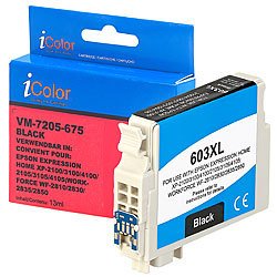 iColor Tintenpatrone für Epson-Drucker (ersetzt C13T03A14010 / 603XL), black iColor Kompatible Druckerpatronen für Epson Tintenstrahldrucker