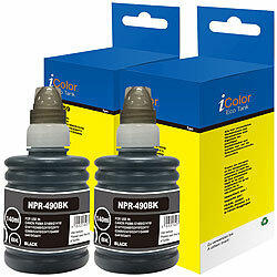 iColor 2er-Set Nachfüll-Tinten für Canon, ersetzt Canon GI-490BK, black iColor Nachfüll-Tinten für Canon-Tintenstrahldrucker
