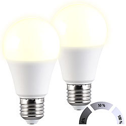 Luminea 2er-Set LED-Lampen mit 3 Helligkeits-Stufen, 14 W, 1.521 lm, 3000 K, F Luminea LED-Lampen E27 mit 3 Helligkeitsstufen warmweiß