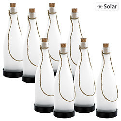 Lunartec Solar-LED-Lampe "Flaschenpost", weiß, 8er-Set Lunartec Solar LED Deko-Leuchten "Glasflasche"