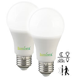 Luminea 2er-Set LED-Lampen, Bewegungs- & Lichtsensor, E27, 12W, 1.150lm, 6500K Luminea