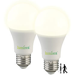 Luminea 2er-Set LED-Lampen mit Radar-Sensor, E27, 15 Watt, 1.500 lm, F, 3000 K Luminea